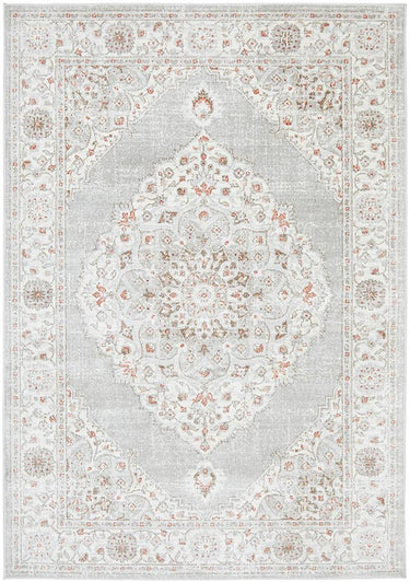 Emily Traditional Grey & Rose Floral Pattern Rug